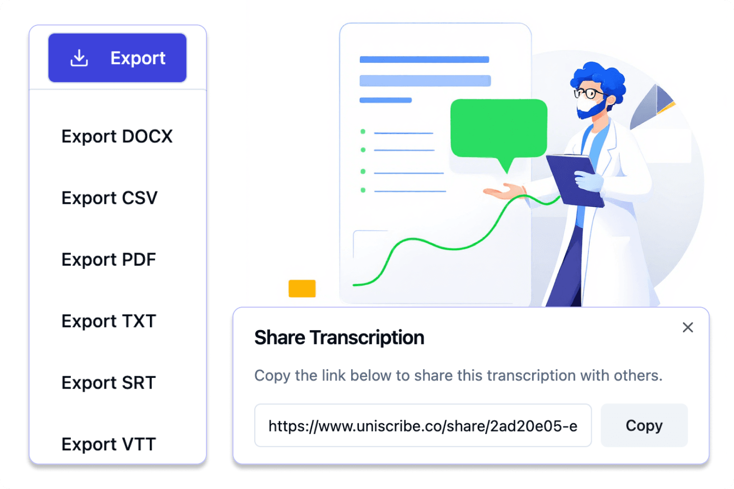 Export Transcription or Share Link Directly